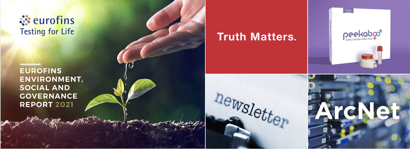 Peekaboo gender test press release hero image showing Eurofins parent company and DNA Center subsidiary.